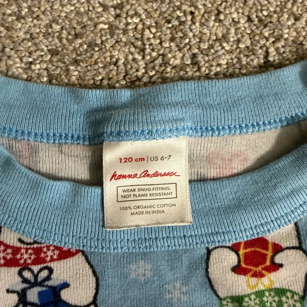Hanna Andersson Long John Pajamas in Organic Cotton Beary Merry Blue Size 6-7